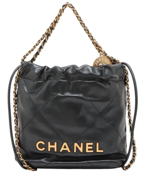 CHANEL Pre-Owned 2021-2026 Mini Shiny Calfskin 22 Handbag satchel Black TOIHUV4WT77J8KNN