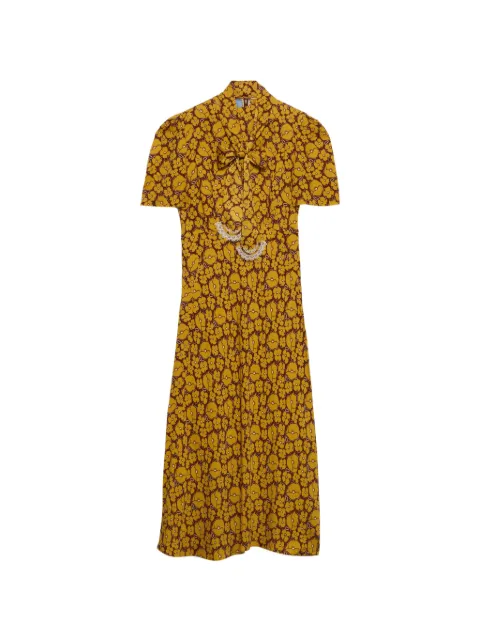 Prada embroidered printed sable dress Yellow P3S47LSOOO19ZX