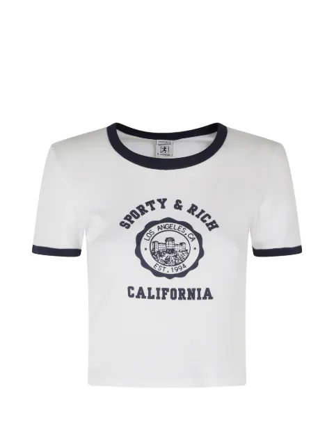 Sporty & Rich logo-print ringer T-shirt White TO073710509WH50098