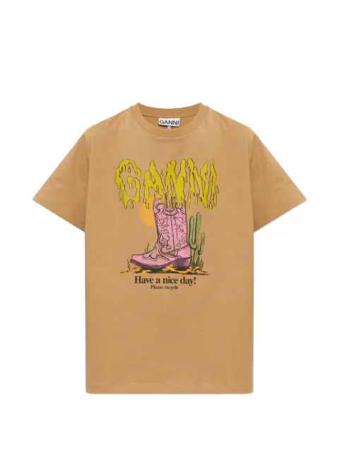 GANNI graphic-print T-shirt Neutrals A105025411026