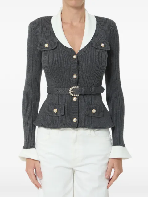 Self-Portrait belted ribbed-knit cardigan Grey PF26131TGR