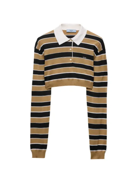 Prada cropped striped silk polo shirt Neutrals P24D3TSOOO193S