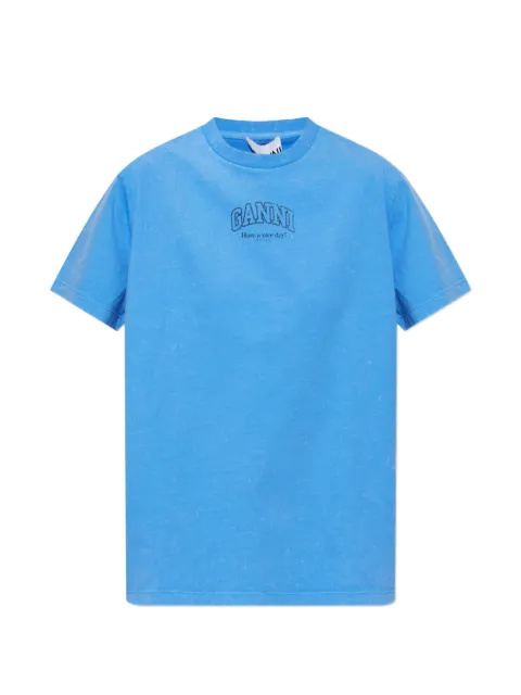 GANNI logo-print cotton T-shirt Blue A105024511039