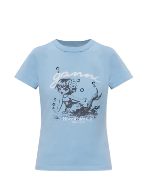 GANNI graphic-print T-shirt Blue A1050239