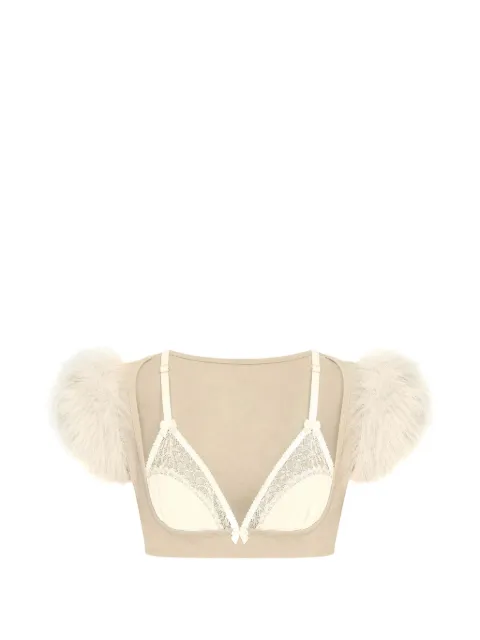 DSQUARED2 feather-trim lace-panel top Neutrals S72NC1050S39021