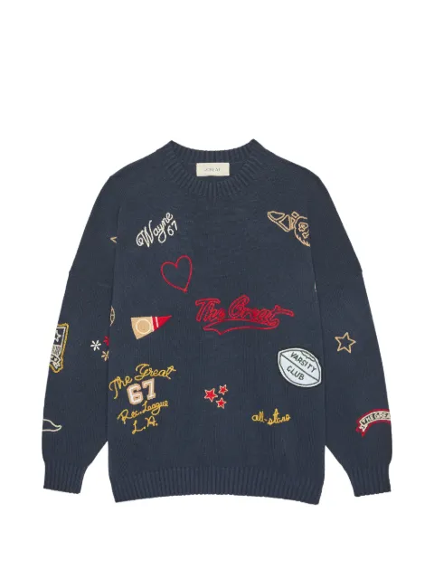 The Great. patch-detail crew-neck sweater Blue S557682