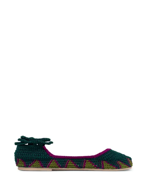 SLO_HAND_MADE crochet lace-up ballet flats Green CROCHETBALLETLACE