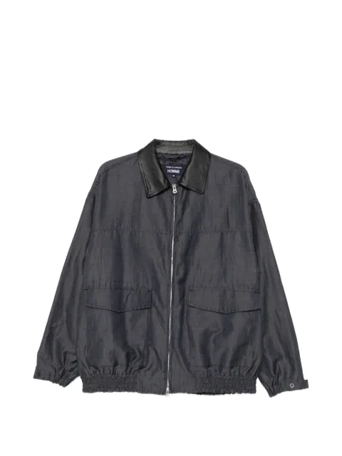 Comme des Garçons Homme leather-collar herringbone jacket Blue HQJ006