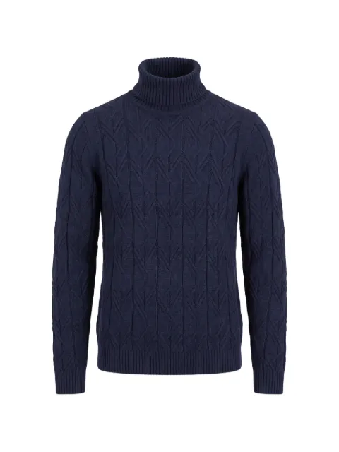 Hood cable-knit roll-neck sweater Blue HW23MMA29