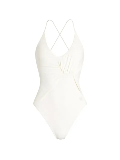Blumarine twist-detail crossover swimsuit Neutrals 2D031A