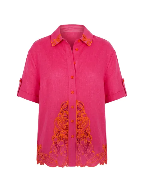 FARM Rio guipure-lace-trim short-sleeve shirt Pink 349104