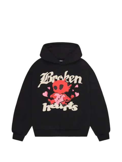 BROKEN PLANET Broken Hearts graphic-print hoodie Black BPMBHHOODMNB001