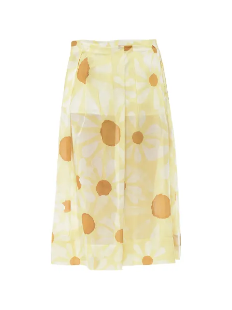 Marni Daisy-print pleated skirt Yellow GOMA0420OUUTC150EUY06