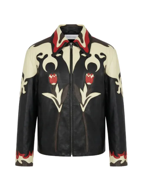 Marine Serre leather blouson with floral patches Black UJA082ARLEA0073BK99