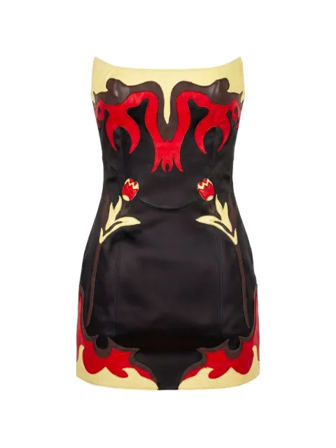 Marine Serre leather bustier mini dress with floral patches Black WDR464ARLEA0073BK99