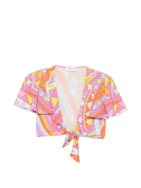 PUCCI geometric-print tie-fastening top Pink 6HJM256H777