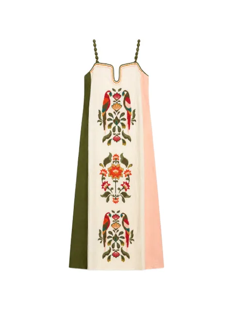 FARM Rio Stich embroidered-parrot A-line mini dress White 355782