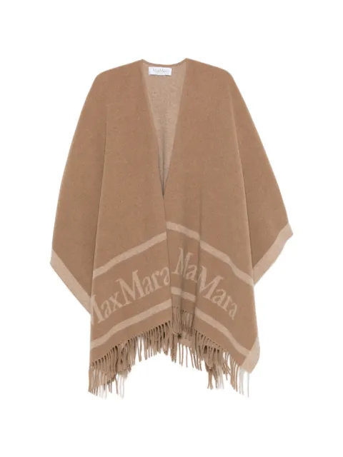 Max Mara logo-print fringed cape Neutrals 2624546071600