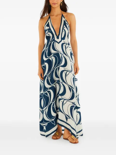 FARM Rio fish-print halterneck maxi dress Blue 260312