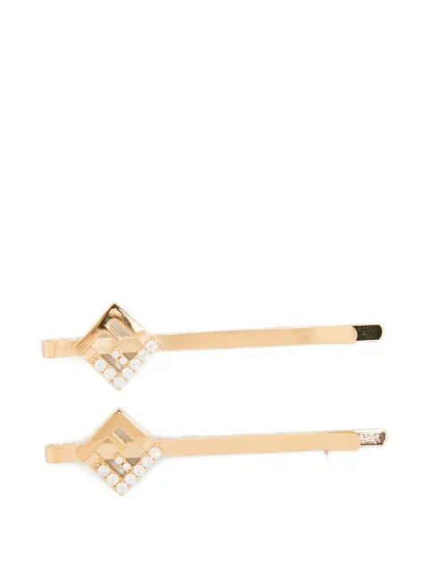 FENDI FF crystal-embellished hair clips (set of two) Gold 8AL490ATEP