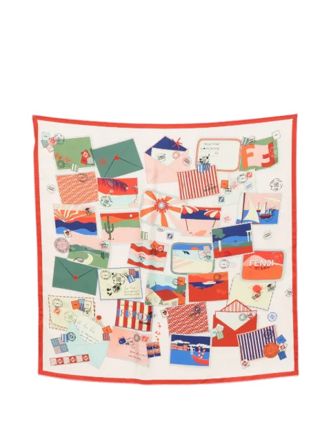 FENDI FF logo postcard-print scarf Neutrals FXT091B13F