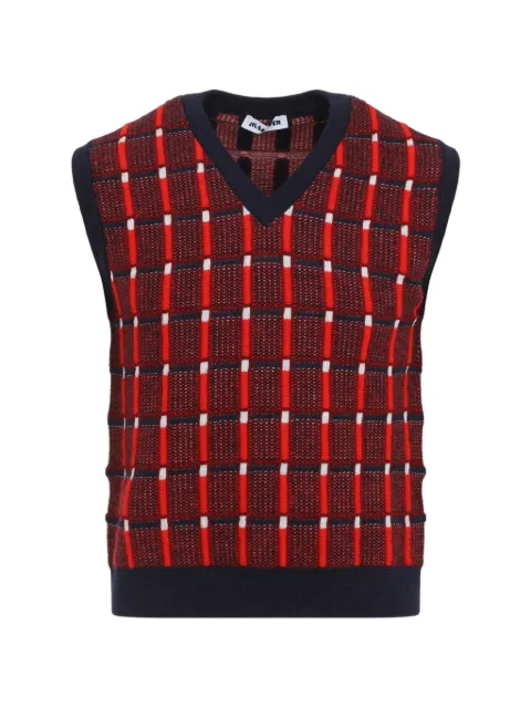 Jil Sander check-pattern V-neck vest Red J22FB0152J14852