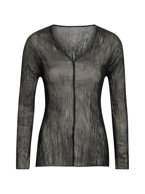 Issey Miyake plissé-effect V-neck top Black IM66FJ423