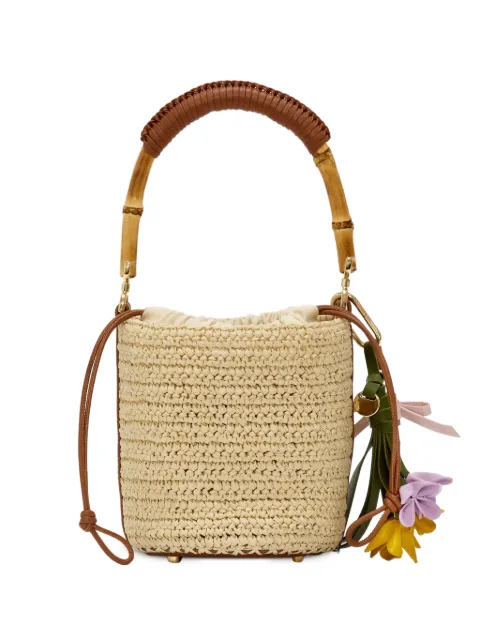 Self-Portrait bamboo-handle raffia bucket bag Neutrals PF26319BR