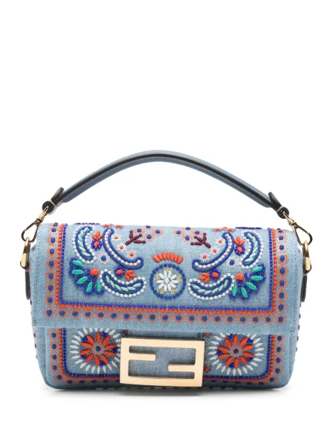 FENDI mini Baguette bead-embroidered shoulder bag Blue 8BS017AY5X