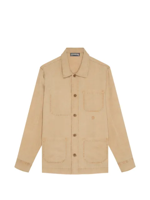 Vilebrequin Corentin embroidered-turtle linen overshirt Brown CRTDU103