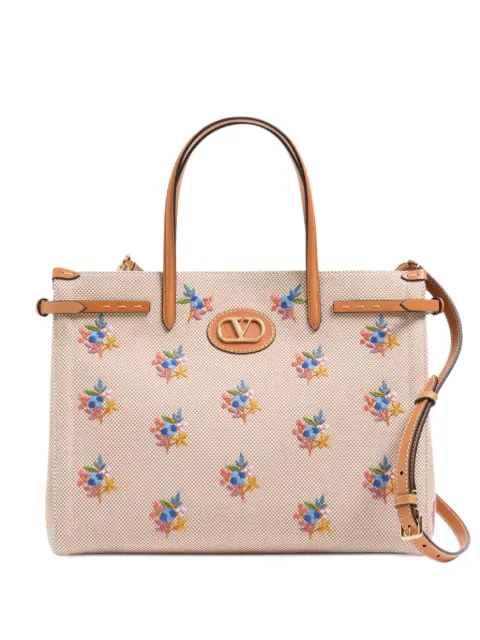 Valentino Garavani Antibes medium shopping bag in embroidered-canvas Neutrals WB0R19FTT