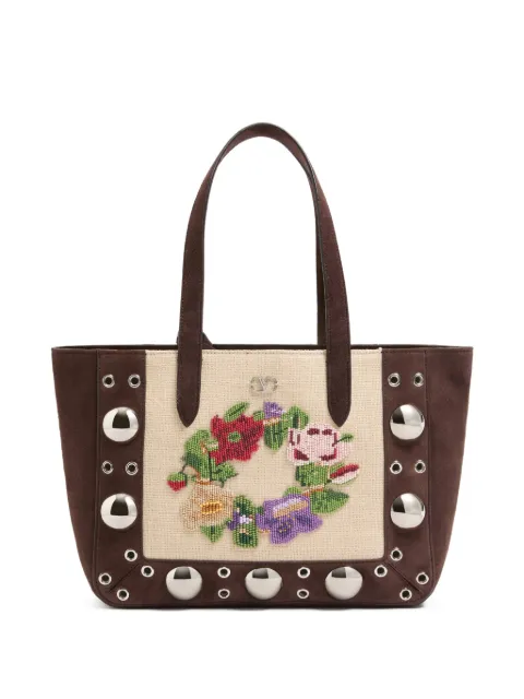 Valentino Garavani Nellcôte embroidered medium shopping bag Brown WB0R88YDT