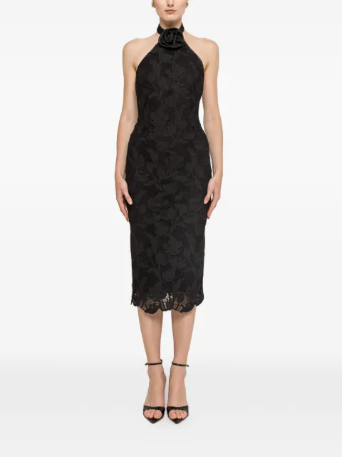 NISSA flower-appliqué midi dress Black RS16594