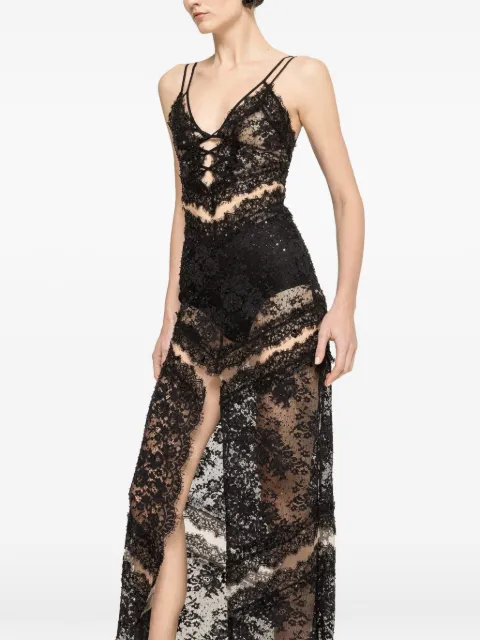 NISSA beaded lace-trimmed maxi dress Black RRS16683