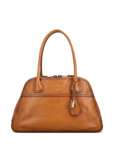 Miu Miu medium Vivant logo-embossed leather tote bag Brown 5BB196V0002IER