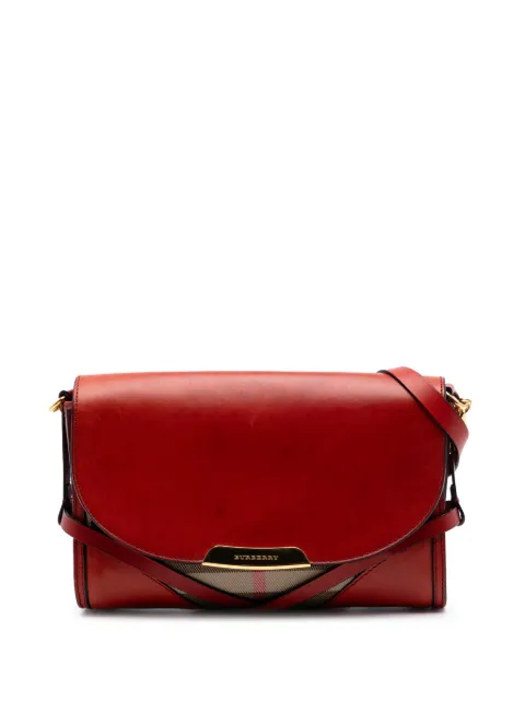 Burberry Pre-Owned 2000-2017 Leather and House Check Canvas Bridle Abbott crossbody bag Red 4YN1XNJGYSN219VP