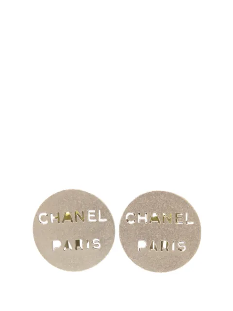 CHANEL Pre-Owned 2000 Brass Cut Out Logo Round Clip On Earrings costume earrings Silver TLG7M23Z3CCYCNP4