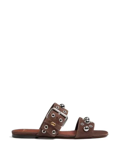 Valentino Garavani Nellcôte crust leather slide sandals Brown WS0MM4YTB