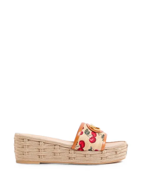 Valentino Garavani VLogo signature flatform sandals in jacquard raffia with Cherryfic motif 60mm Neutrals WS0LY8CEC