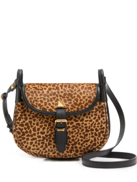 Valentino Garavani Flâneuse small shoulder bag in pony-effect calfskin with animalier print Brown WB0T08IGJ