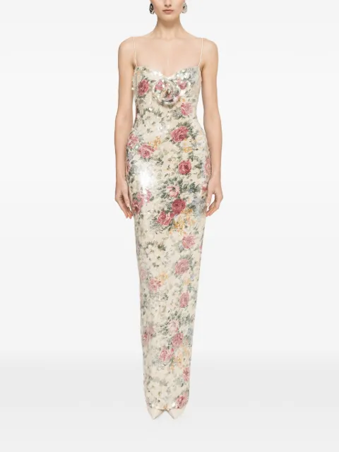 NISSA floral-appliqué maxi dress Neutrals RS16582