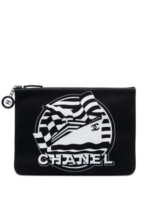 CHANEL Pre-Owned 2019 Medium Canvas La Pausa Zip O Case clutch bag Black ZEN11HNTKTGDKAK4
