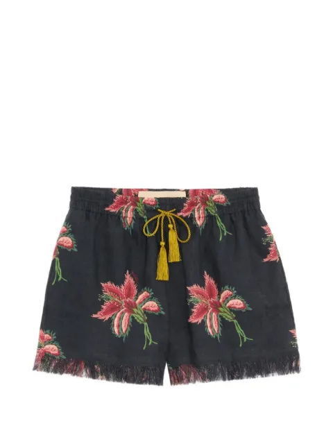 Valentino Garavani Papier Floral linen shorts Black BRF355A5M