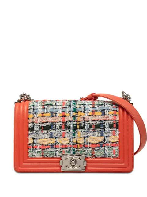 CHANEL Pre-Owned 2014-2015 Medium Tweed and Lambskin Boy Flap crossbody bag Orange QZYMO869BJ9FCZOU