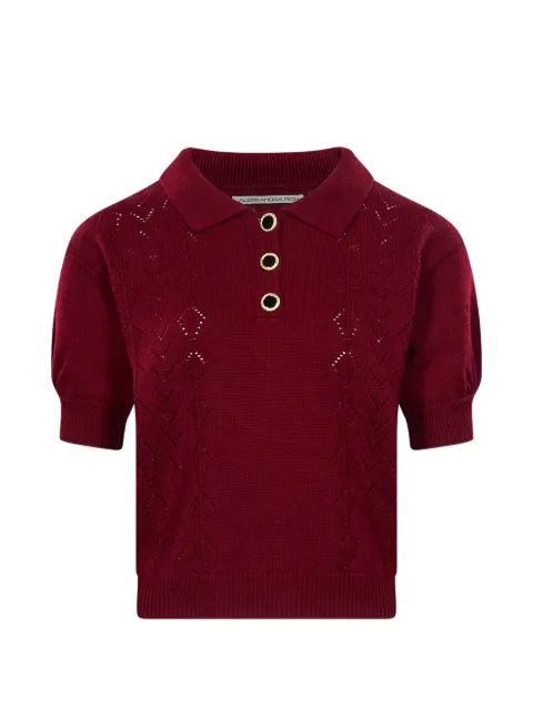 Alessandra Rich pointelle-knit short-sleeve polo shirt Red FABX4497K4847