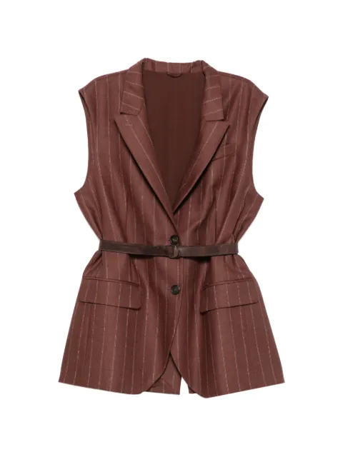 Brunello Cucinelli pinstripe-pattern sleeveless vest Brown MG5547258PC679