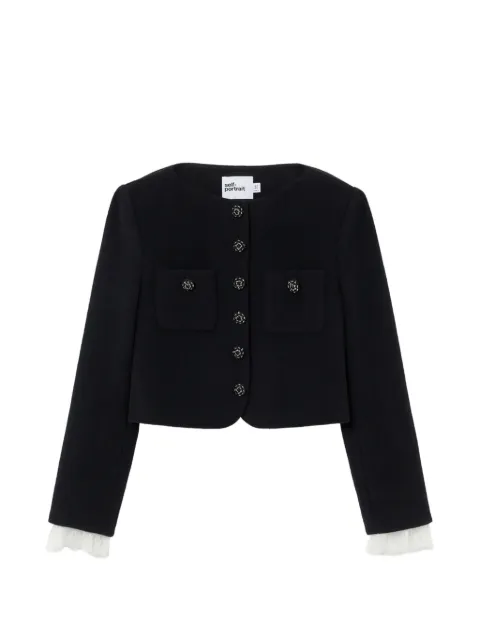Self-Portrait lace-trimmed button-up cropped jacket Black PF26006JB