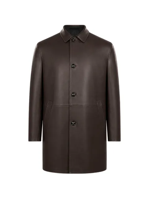 Kiton single-breasted leather coat Brown UW2483AV0413L230