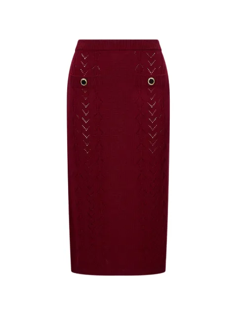 Alessandra Rich pointelle-knit button-detail midi skirt Red FABX4498K4847