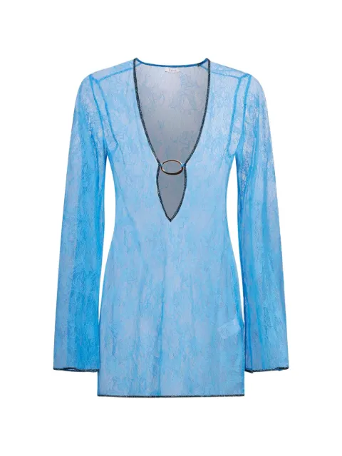 Oséree Lumière floral-lace ring-detail mini dress Blue PKF268TRQS